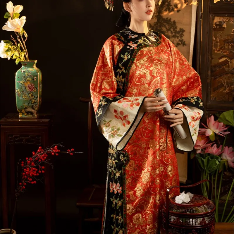 Ropa de concubina Imperial a cuadros para mujer, estilo chino no Han, Cheongsam, nuevo bordado, Dinastía Qing