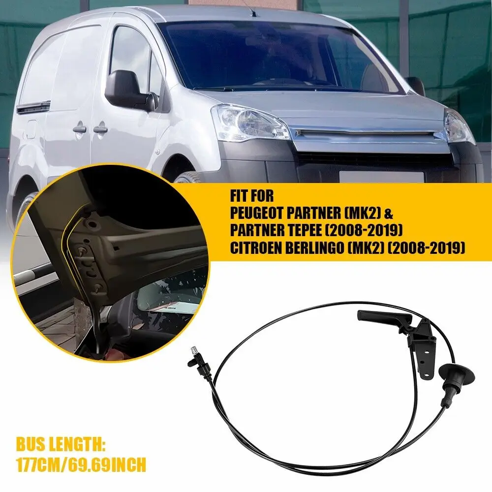 New Front Bonnet Release Cable With Latch For Peugeot Partner Citroen Berlingo 2008-2019 7937Q8 Car Engines Accessories