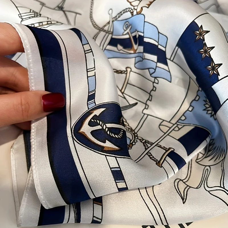 Luksusowa, duża apaszka w marynistycznym stylu, kwadratowa, cienka, oddychająca, jedwabista chusta na szyję, elegancki styl, ochrona przed słońcem, chusta na głowę.