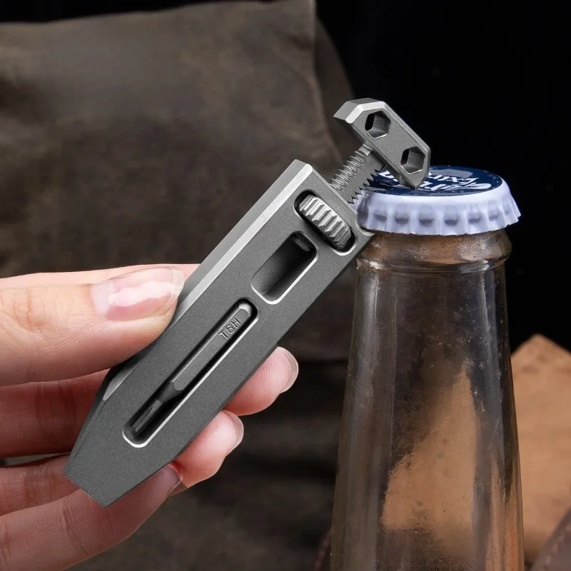 Titanium Adjustable Wrench Multifunctional EDC Keychain, Portable Pocket Gadget with Screwdriver, Outdoor Carry Tool Pendant