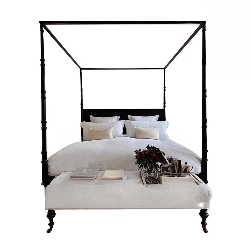Neoclassical solid wood bed, modern simple double bed master bedroom wedding bed