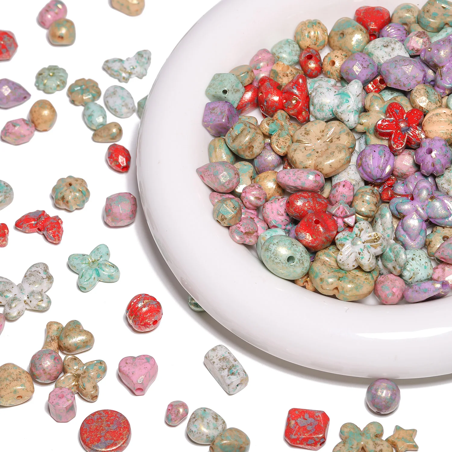 50g Imitation Picasso Dyeing Mixed Acrylic Loose Spacer Beads for Jewelry Making DIY Bracelets Necklace Keychain Gifts Decors
