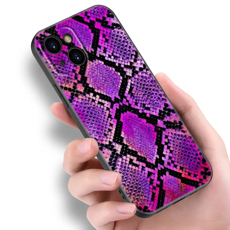 Sexy Python Snake Skin Phone Case For Apple iPhone 12 13 Mini 11 14 15 Pro Max 7 8 Plus X XR XS SE 2020 2022 Black Silicone Case