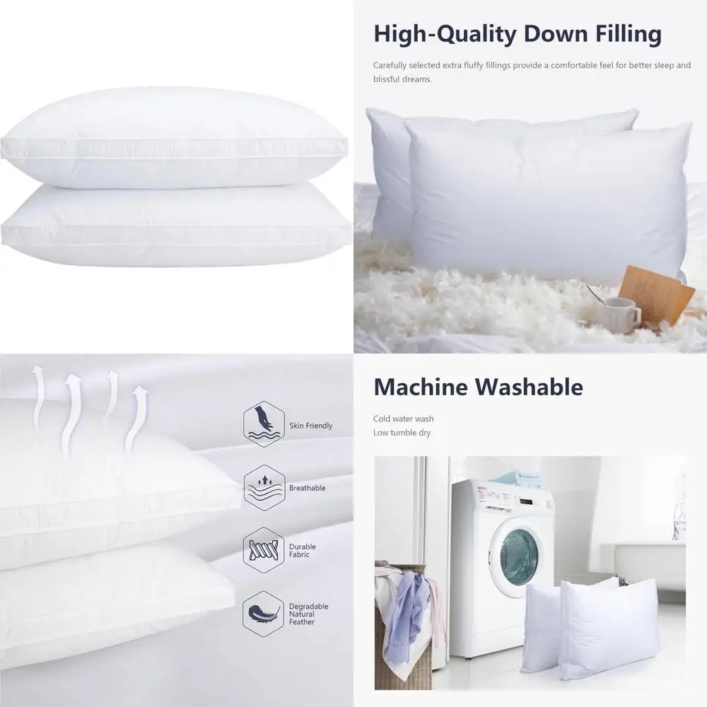 

King Size Goose Down & Feather Blend Pillows Set - 600 Fill Power, 100% Cotton, Hypoallergenic, Hotel-Quality Luxury