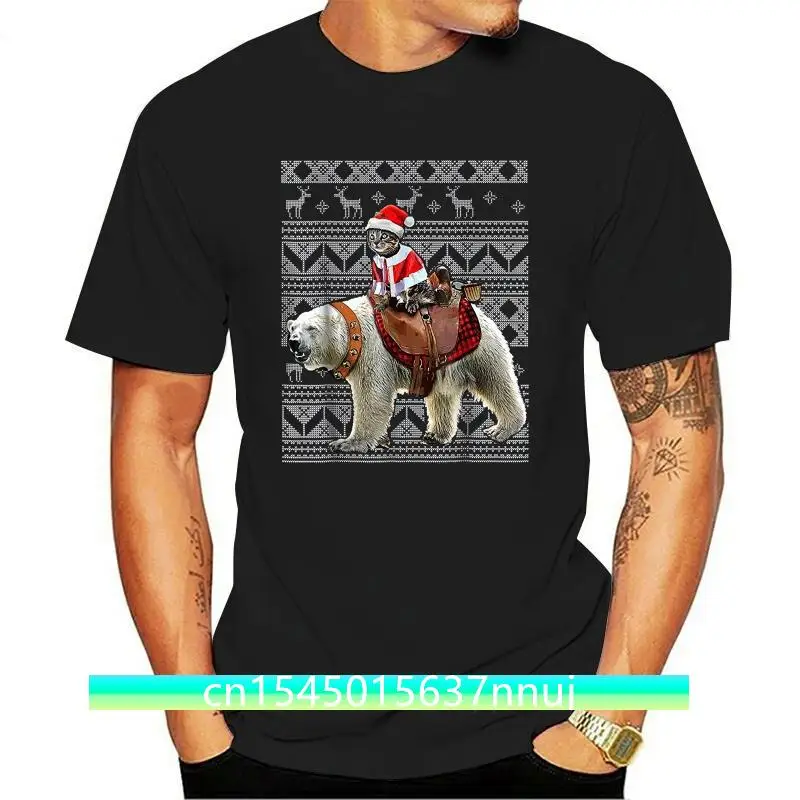 Ugly Christmas Sweater Cat Polar Bear Cat Gifts Women T-Shirt Amazing Short Sleeve Unique Casual Short Sleeve Tops