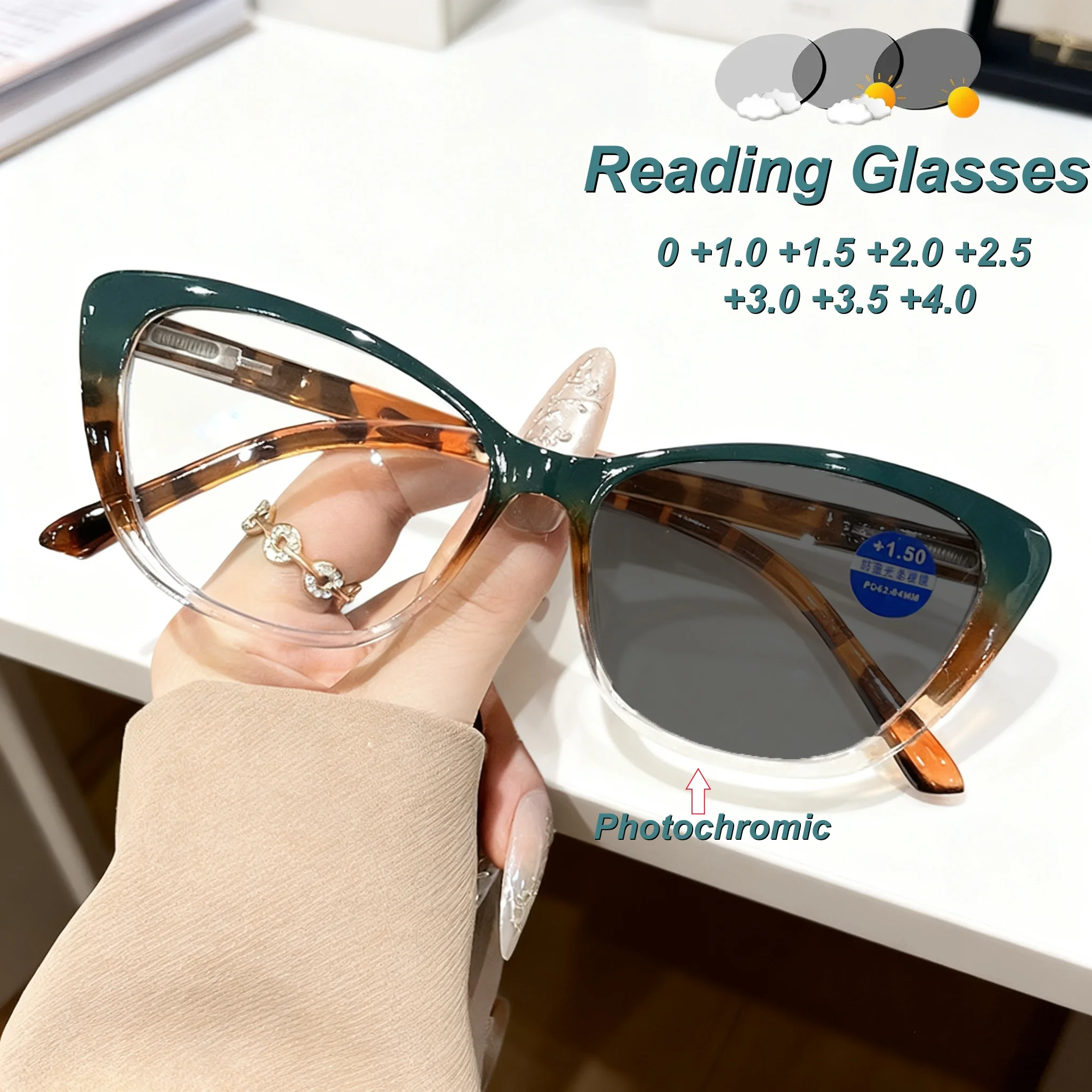 

New Fashion Classic Cat Eye Photochromic Women's Reading Glasses Ultra Light Neutral High Quality Anti Blue Light Glasses