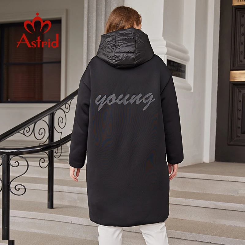 Jaqueta com capuz Astrid para mulheres, Outerwear solto, Algodão de qualidade, Vestuário espacial, Tecido Patchwork, Feminino, Inverno, 2022,