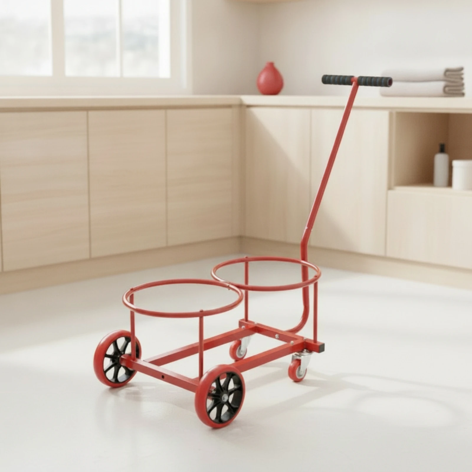 Rolling Cart with Pail Rings Mobile Pail Cart Hand Truck Sturdy for Cleaners, Garages, Workshops