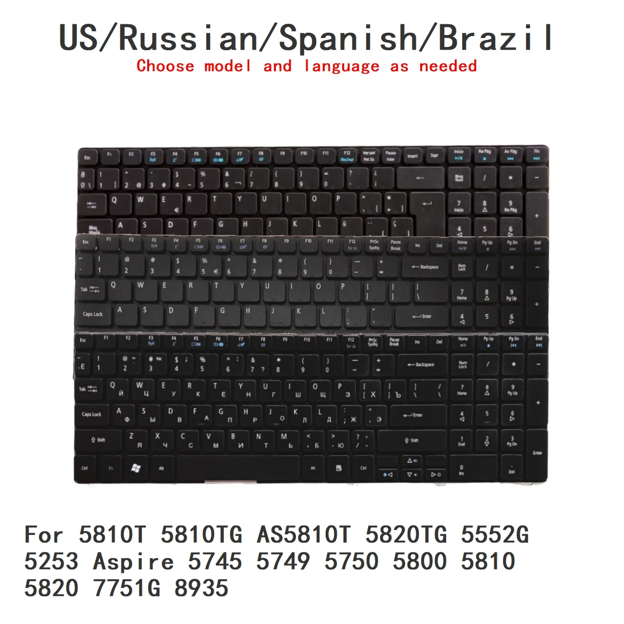 Teclado US RU SP BR para Acer 5810T 5810TG AS5810T 5820TG 5552G 5253 Aspire 5745 5749 5750 5800 5810 5820 7751G 8935