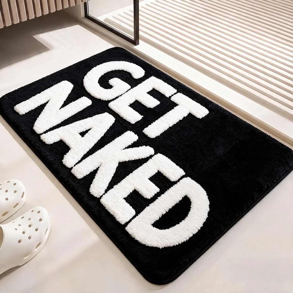 Square Flannel Bathroom Mat, Fuzzy Soft Bath Floor Rug with PVC Non-Slip Bottom, Highly Absorbent Water Absorbing Mat with Exquisite Print for Bathroom, Toilet and Doorway