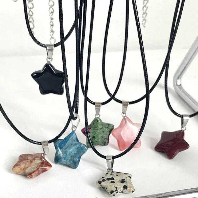 1Pcs Trendy Natural Stone Crystal Pendant Necklace for Women Rose Quartz Star Shaped Fluorite Jewelry Gift Birthday Gifts