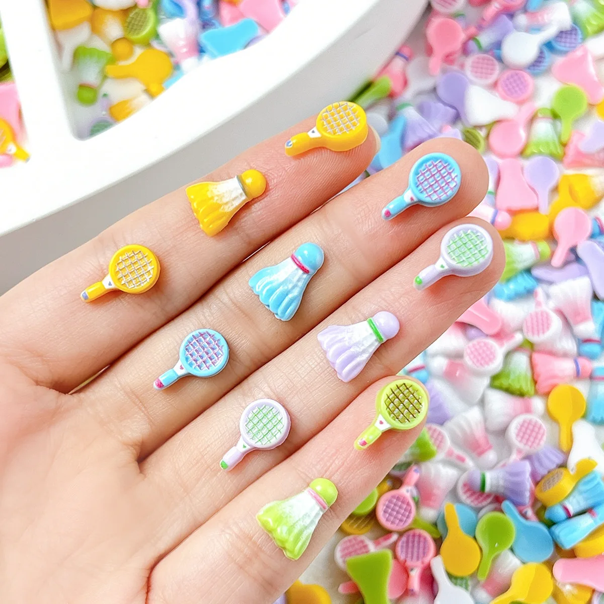 Dopamine Cute Mini Racket Nail Charms 3D Y2k Resin Simulation Badminton Cartoon Kawaii Accessories Nail Art Decoration DIY Parts