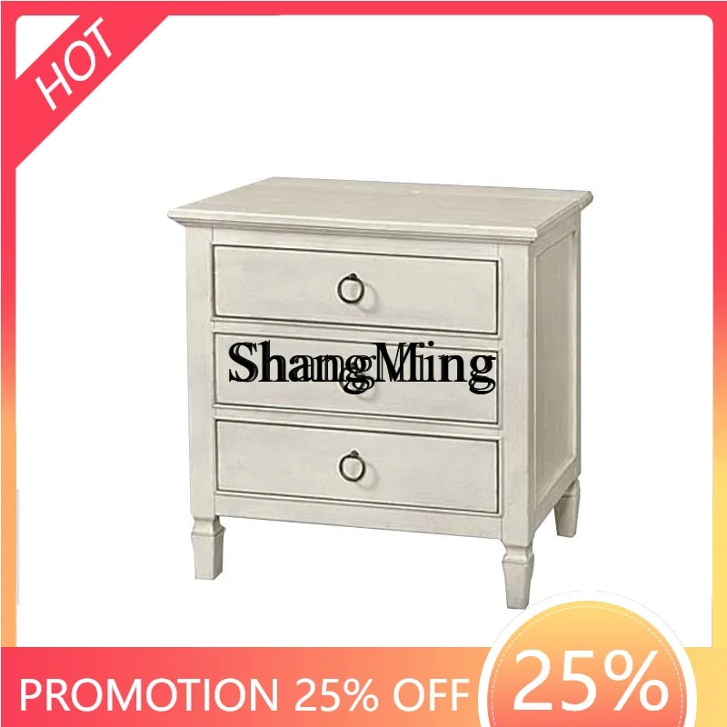 CL  high-grade rural retro solid wood bedside table, old single-draw side cabinet, three-draw locker bedside table