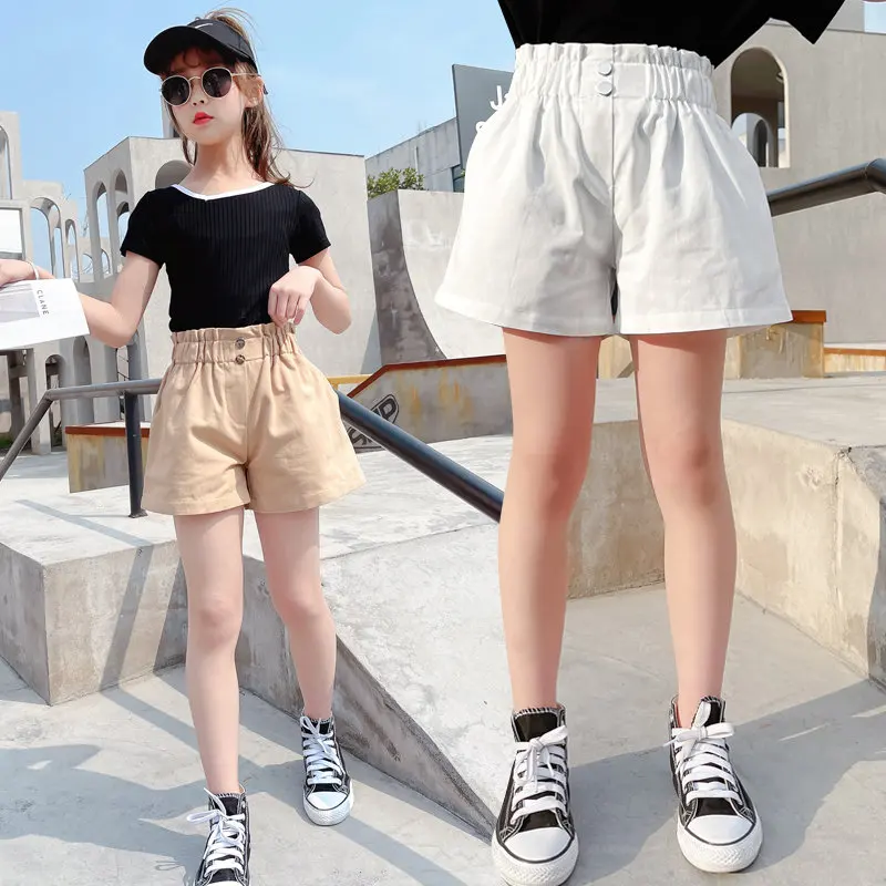 Big Girls White Khaki Color Short Jeans Kids Elastic Waist Shorts Pants Teenager Summer Casual Short Pants 5 7 9 11 11 Years Old