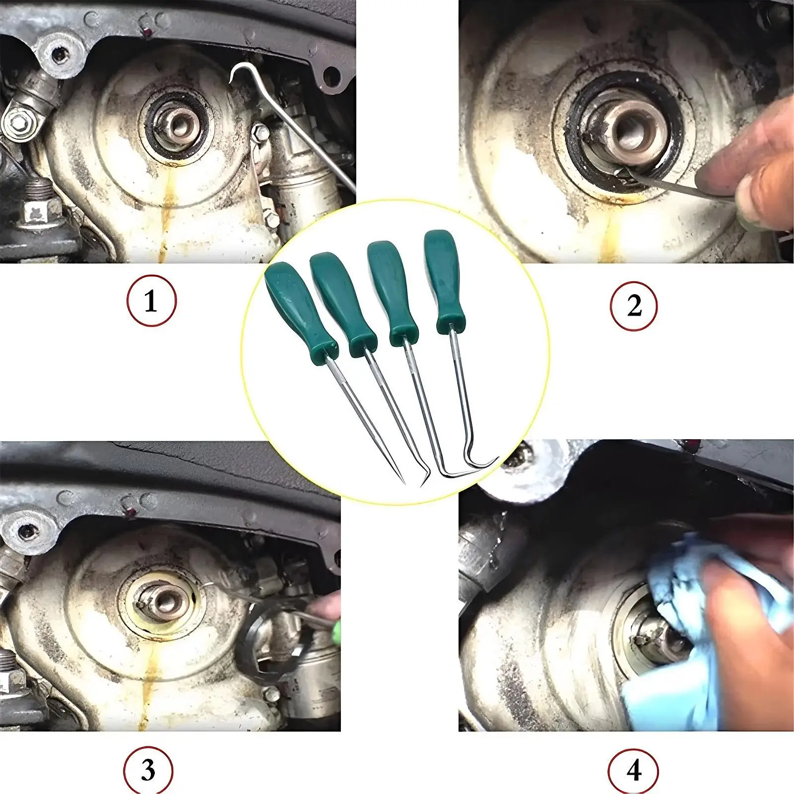 4 Pieces Oil Seal Hook Set Professional Sturdy Anti Slip Handle Seal Remover