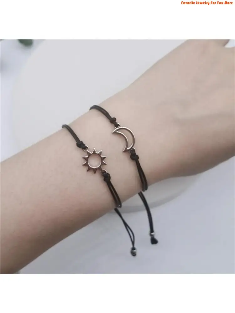 91AF 2x for Sun Moon Pendant Bracelet Braided Rope Couple Bracelet for Girl Boy Men W