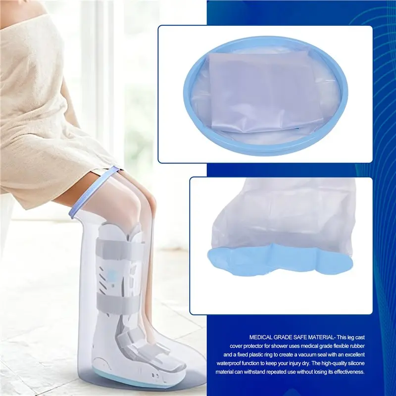 A23E-Waterproof Extra Wide Leg Cast Cover For Shower With Non-Slip Bottom For Leg Cast Protector For Leg Surgery Wounds