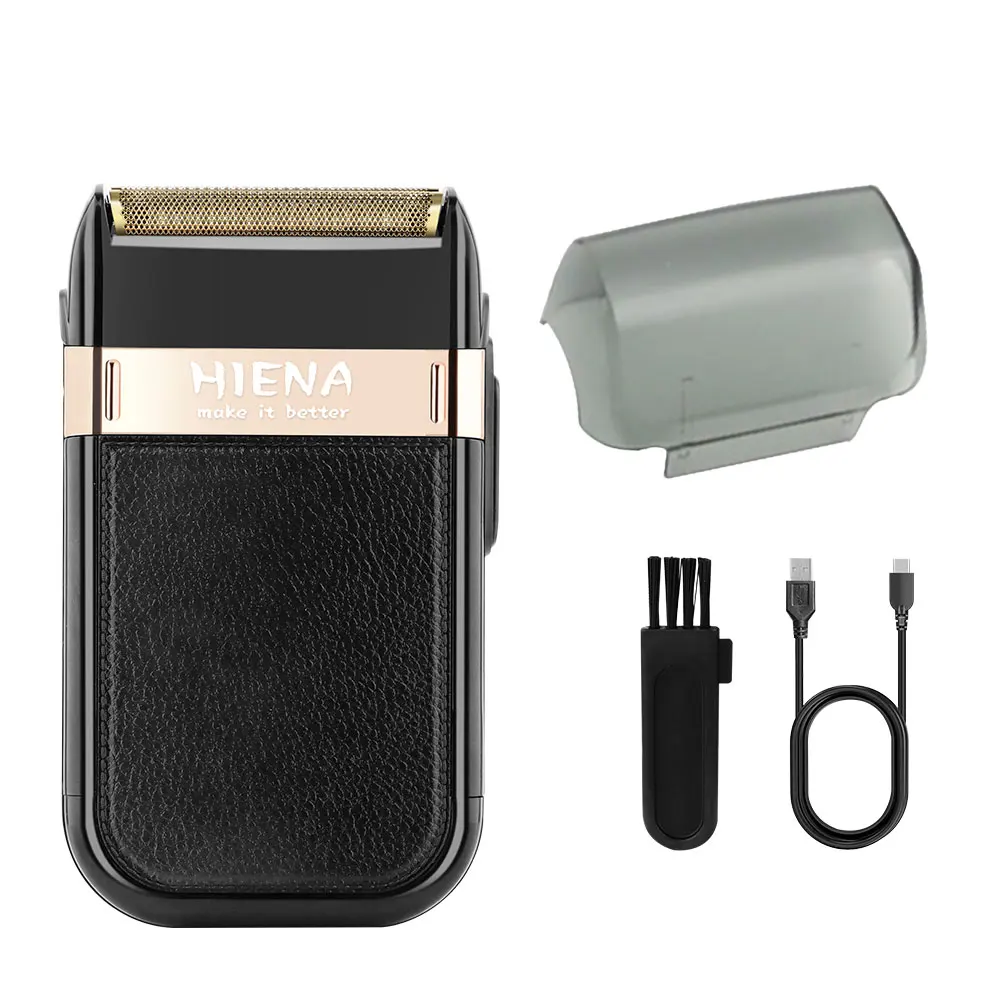 

HIENA Portable Electric Shaver, USB Rechargeable Foil Razor for Men, Leather Texture Cordless Beard Trimmer for Travel Home Use