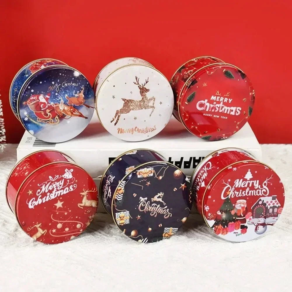 1/8pcs Set Christmas Round Metal Gift Box Candy Round Organizer Children's Christmas Gifts Christmas Decorations 2024 Navidad