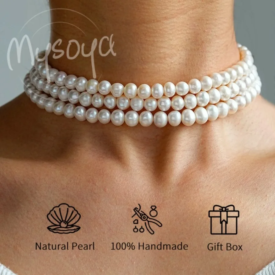 

Ожерелье MYSOYA из белого пресноводного жемчуга, жемчужины 6-7 мм, в подарочной коробке, в качестве подарка на день рождения, свадебные украшения для него/нее