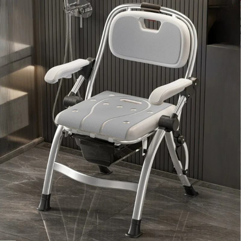 Foldable Shower Chair Bath Seat Toilet Chair With Armrest Backrest For Elderly Pregnant Disabled Safety Bathroom Chair Women