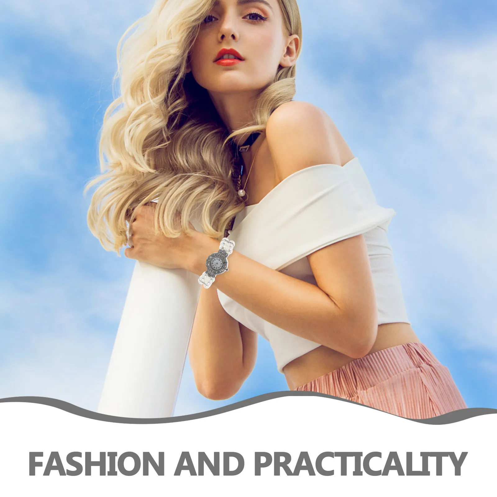 السيدات لؤلؤة سوار فستان ساعة صغيرة مستديرة الطلب صف مزدوج التناظرية كوارتز ساعة اليد هدية عيد الميلاد الإكسسوارات