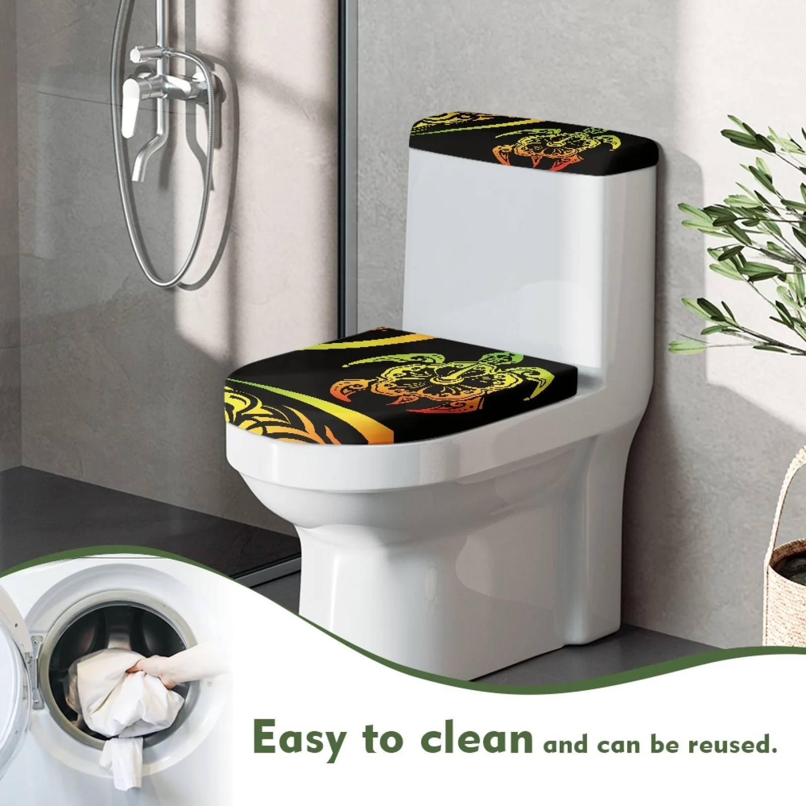 Toilet Cover Set for Bathroom Haiti Turtle Pattern Toilet Cover Protector Tank Dust Cover with Elastic Edge Toilet Accessories