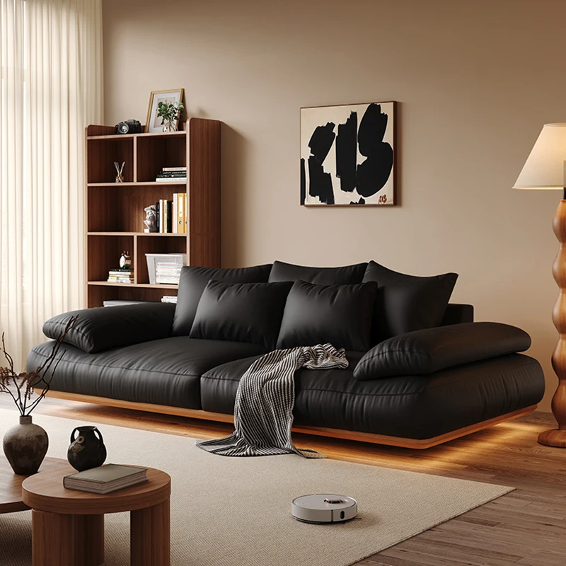 

Nordic Leather Luxury Sofas European Black Led Large Italian Modern Lounge Couch Puffs Sleeper Designer Canape Salon Furniture