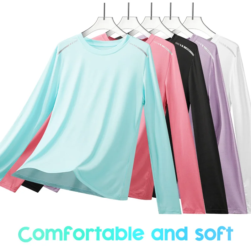 T-shirts Women Running Long Sleeve Sun Protection Sports Shirts Quick Dry Breathable Top Jogger Workout Pullover Top Sportswear