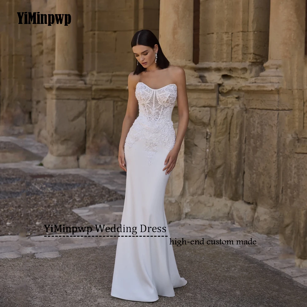 Satin Wedding Dresses 2025 Luxury Applique Mermaid Beading Princess Beach Wedding Dress Robe Chic Bridal Gown Women Customized