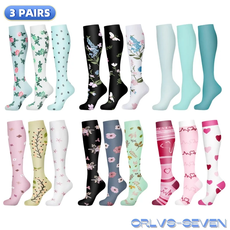 

58 Styles 3 Pairs/Pack Compression Socks Knee High 30MmHg Women Men Sports Socks Edema Diabetes Varicose Veins Running Socks