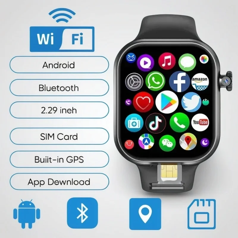 

5G Android 256 ГБ памяти 4G/5G LTE SIM-карта GPS WIFI 2,29 дюйма 490*580 Amoled VP29 умные часы с 8-мегапиксельной вращающейся камерой