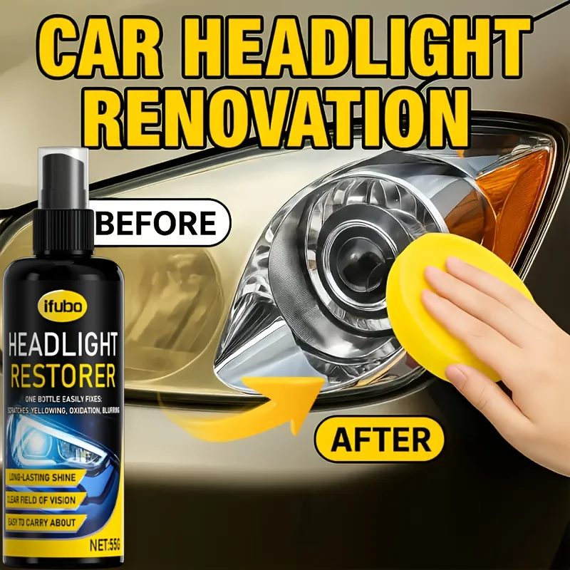Ifubo Headlight Repair Spray Ceramic Lens Restorer For Yellow Oxidized Foggy Lamps Clear Finish Protective Coating