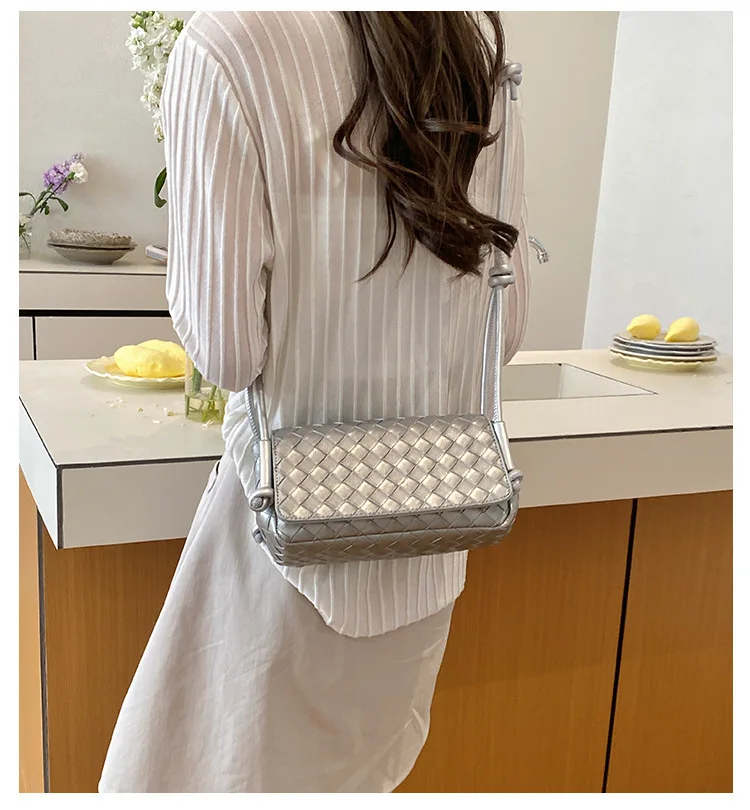 Bolso Bandolera Y2K para Mujer, Modelo LinJ2026, Tejido, de un Solo Hombro, Pequeño y Cuadrado, Bolso de Mano Moderno, Exclus...