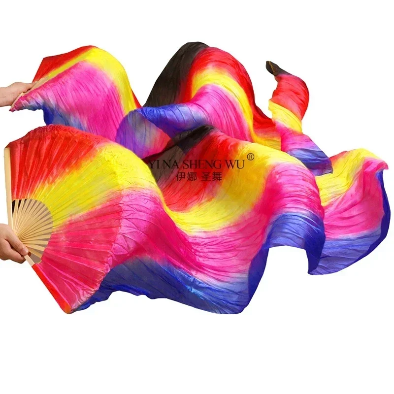 Belly Dance 1 Piece Right Hand Colorful Imitation Silk Handmade Hand Dyed Belly Dance Performance Long Fan For Teenager Adult