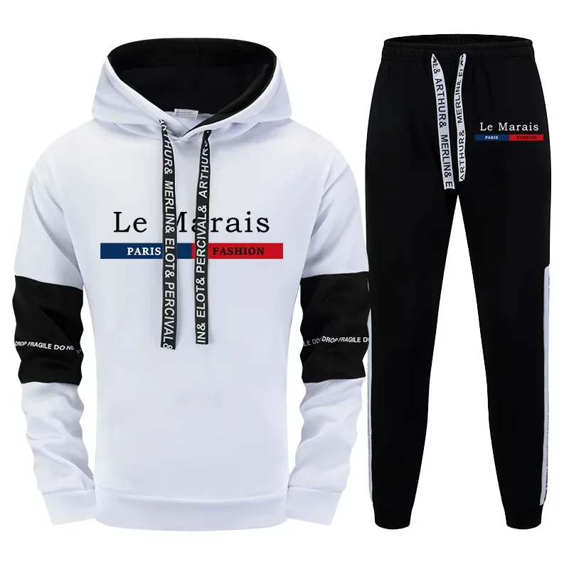 

Mens Tracksuit Letter Printing Casual Sweatshirts Sweatpants 2 Pcs Set Quality Home Hoodie Suit Sports Jogging Mens Clothing