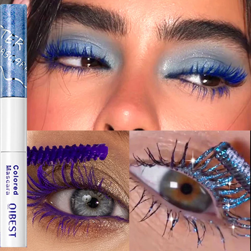 2 in 1 매트 핑크 마스카라 속눈썹 블루 그린 레드 컬러풀 방수 컬링 다이아몬드 글리터 마스카라 지속력 있는 아이 메이크업 도구