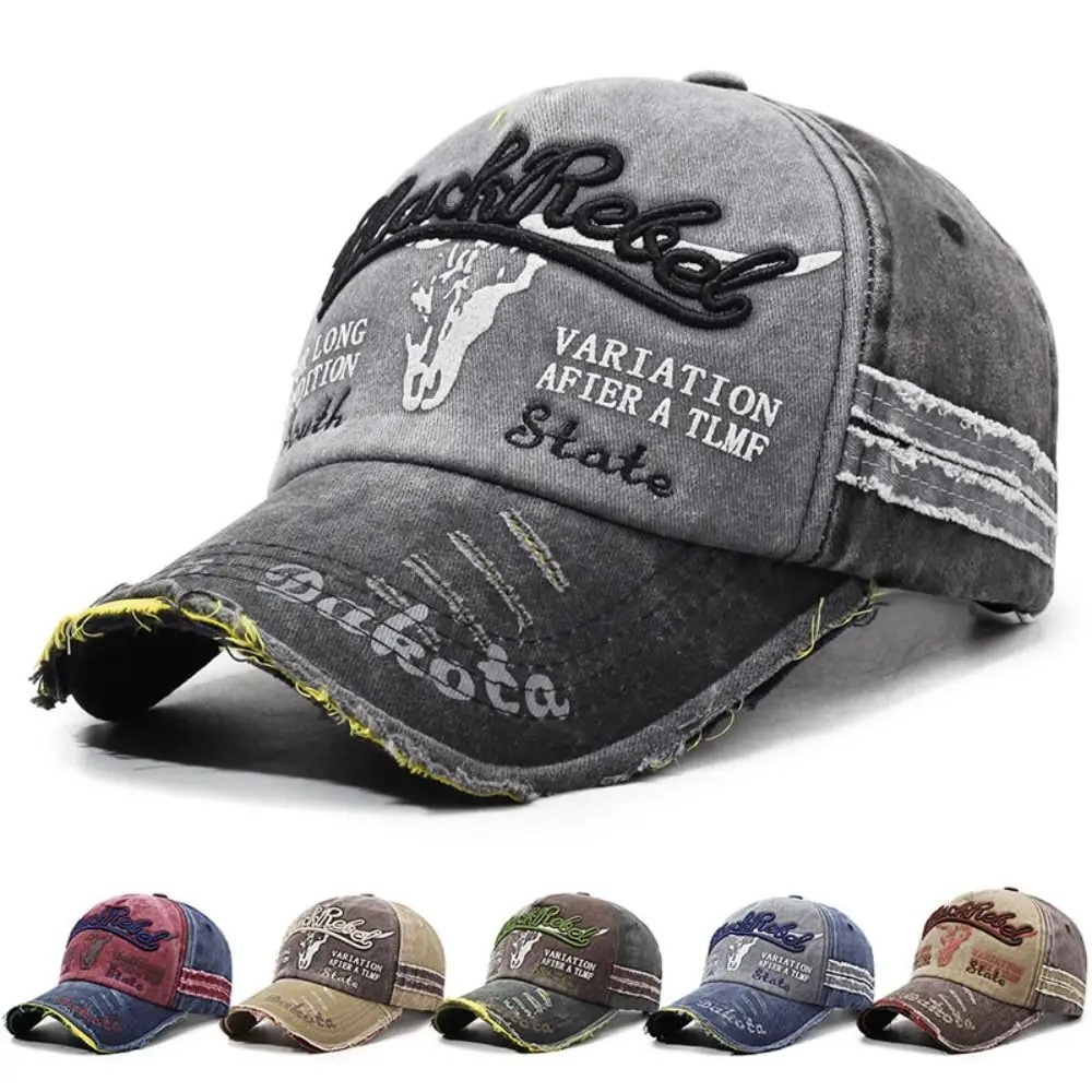 Adjustable Washed Baseball Hat Sunscreen Leisure Letter Embroidery Peaked Cap Cotton Patchwork Color Punk Sun Cap Streetwear