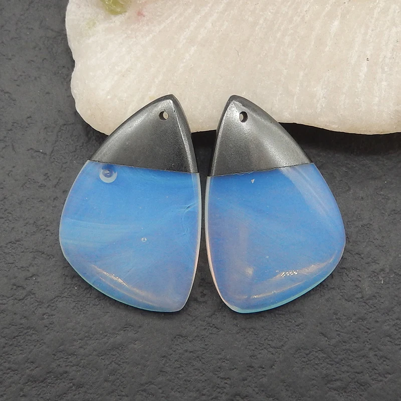 Semiprecious Natural Stone Hematite,Opalite Handmade Intarsia Earrings Accessories DIY Jewelry Making For Women 30x20x5mm 10.3g