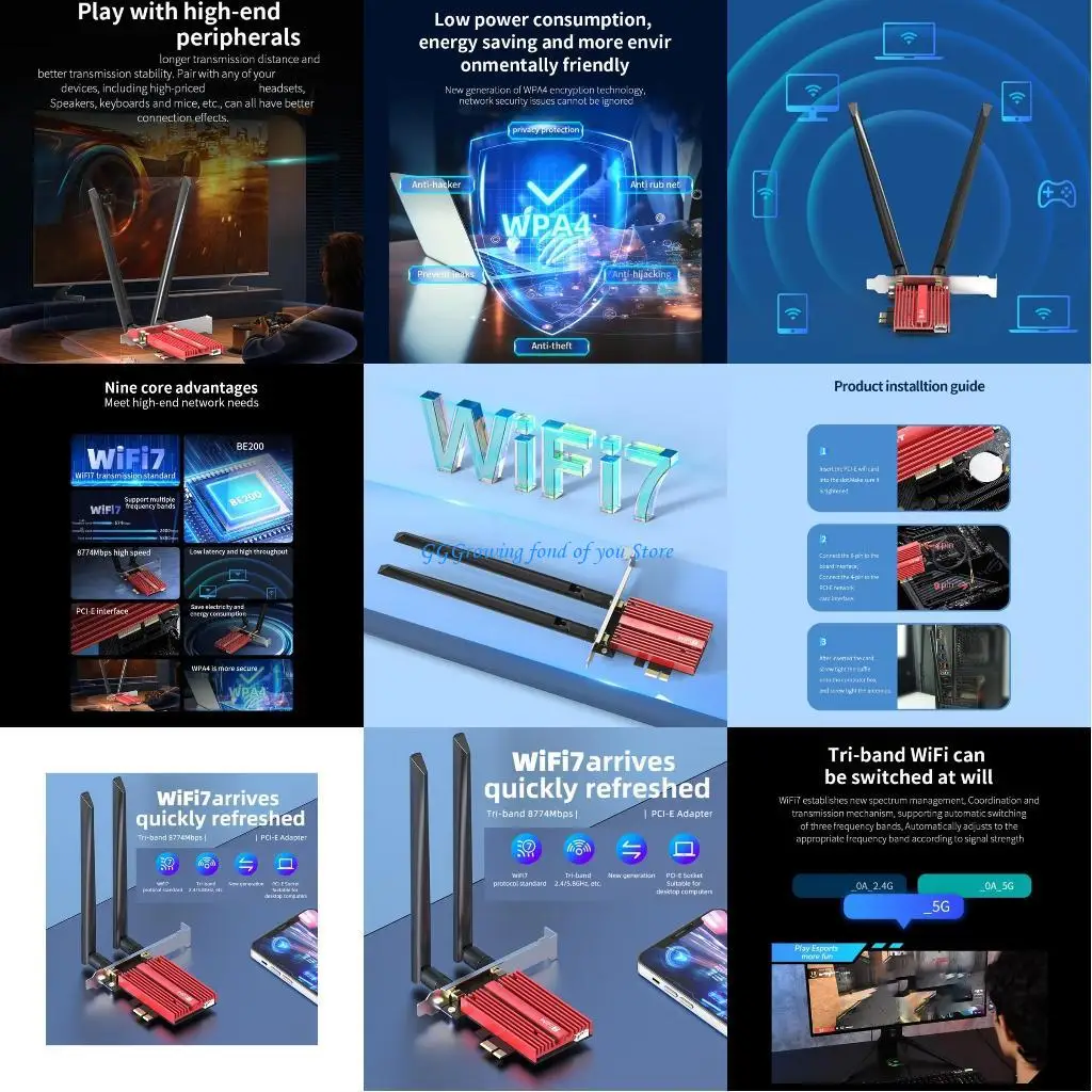 

H9EB Advanced BE200 WiFi 7-гигабитный сетевой адаптер 8774 Мбит/с три диапазона BT5.4