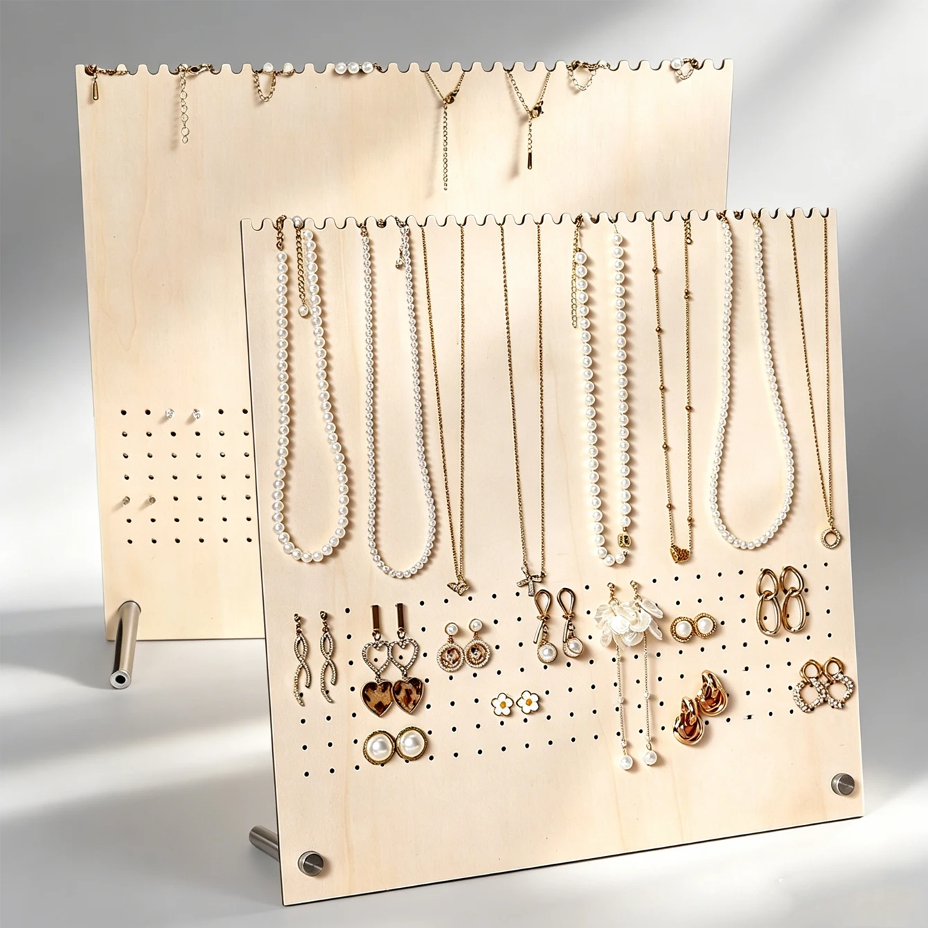 1pc Wooden Jewelry Display Stand with Perforated Earrings Necklace Storage Stand Household Store Universal Stand