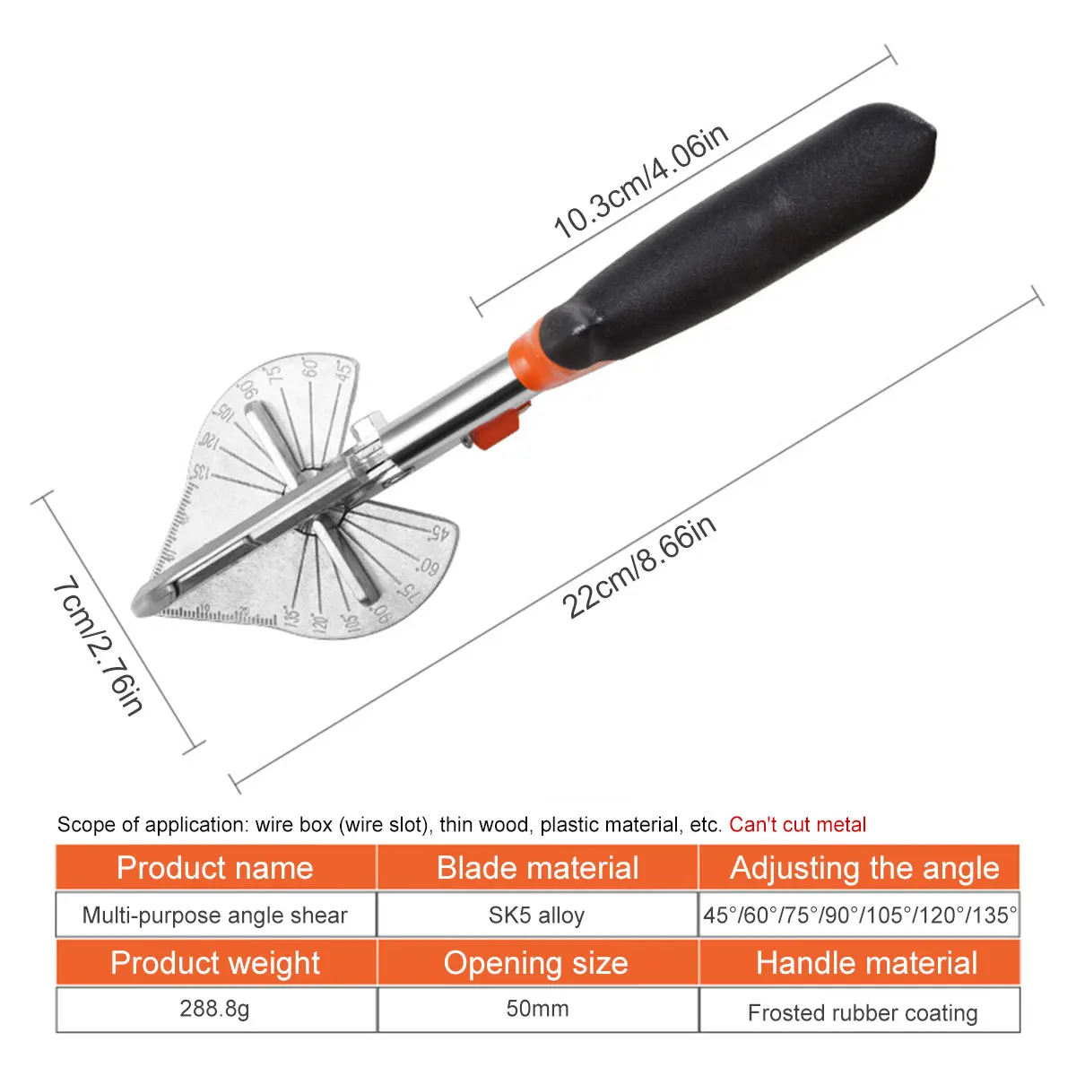 Miter Shears Adjustable 45 to 135 Degree Sharp Trunking Shears Ergonomic Multi Angle Miter Scissors with 2 Replacement Blades