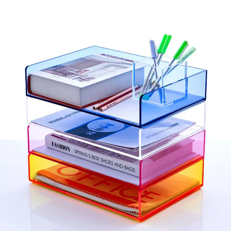 

Acrylic File Paper Organizer Letter Tray for Desk Office Supplies Folder Storage for Home School Desktop Organization Decor