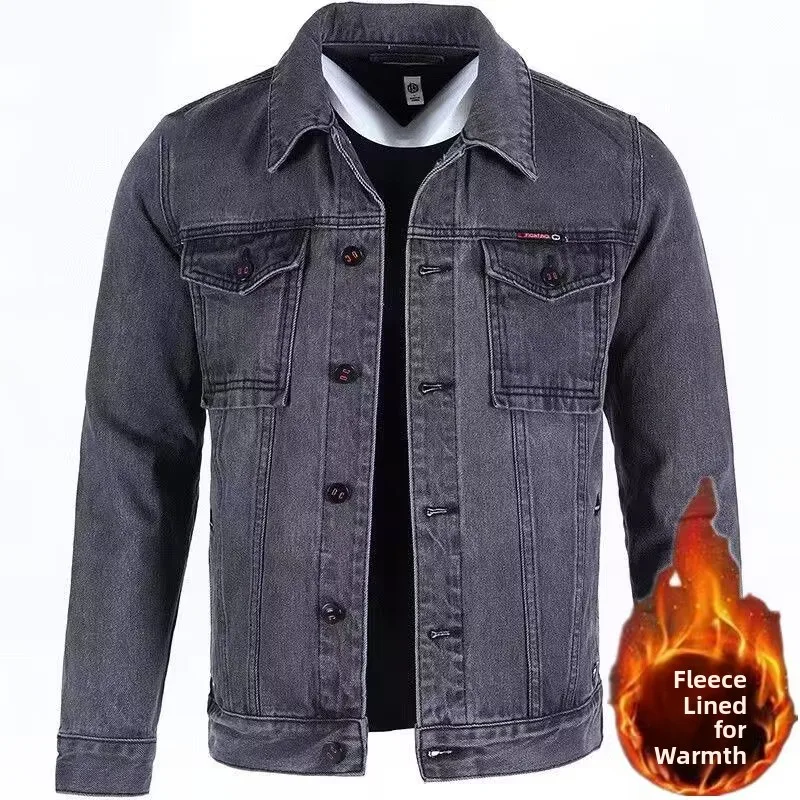 

Мужская джинсовая куртка Thiened Fce на подкладке, осенне-зимняя модная брендовая рабочая одежда большого размера, молодежная одежда...