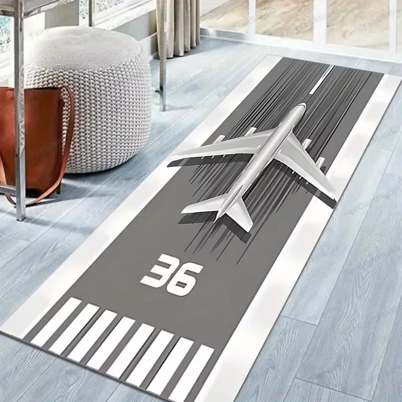 Road Track Runner Rug Non Slip Long Play Mat Cartoon Traffic Pattern Floor Carpet Playroom Kitchen Hallway Decor Game Rug