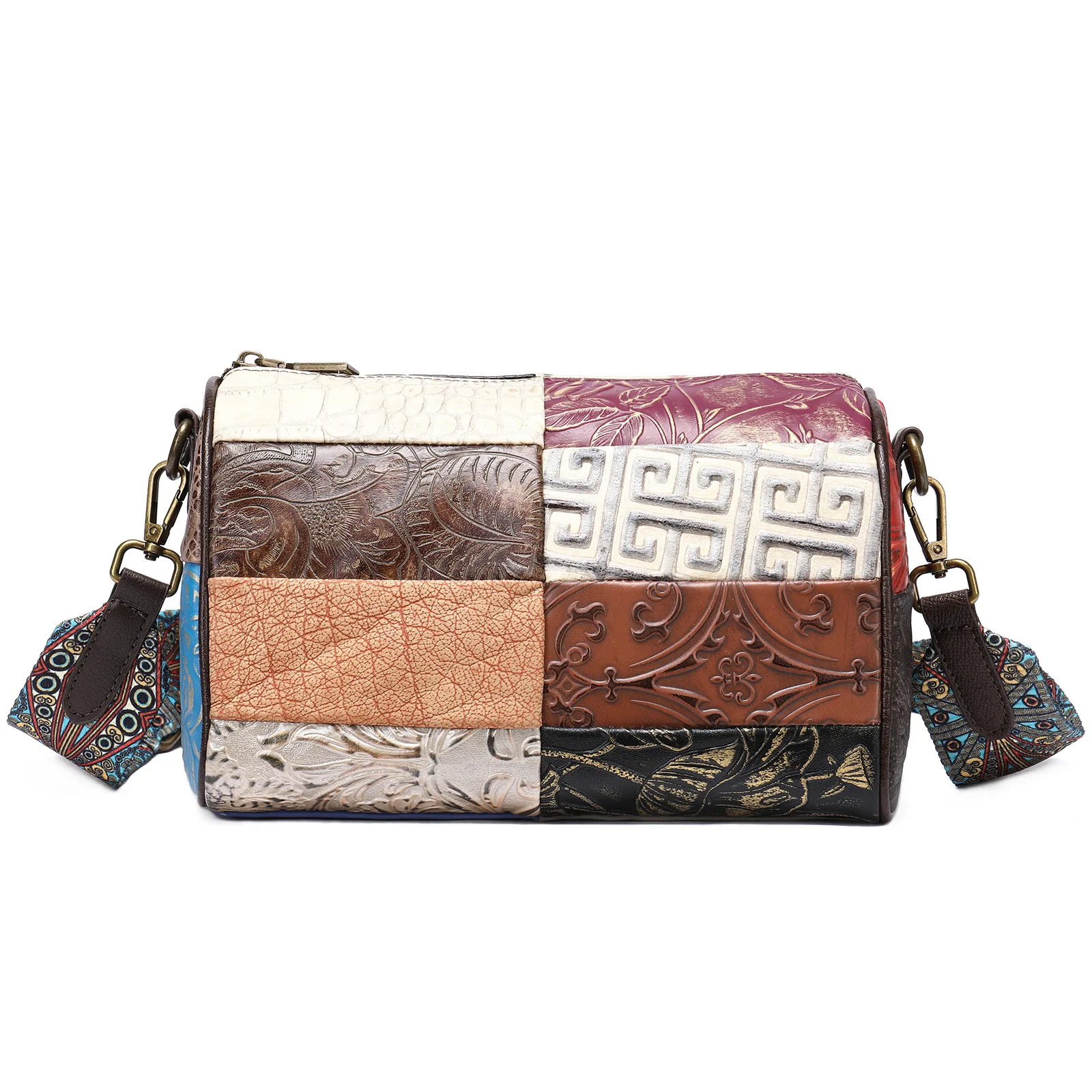 Women's Genuine Cowhide Crossbody Shoulder Bag Ethnic Boho Style Fashion Unique Leather Purse