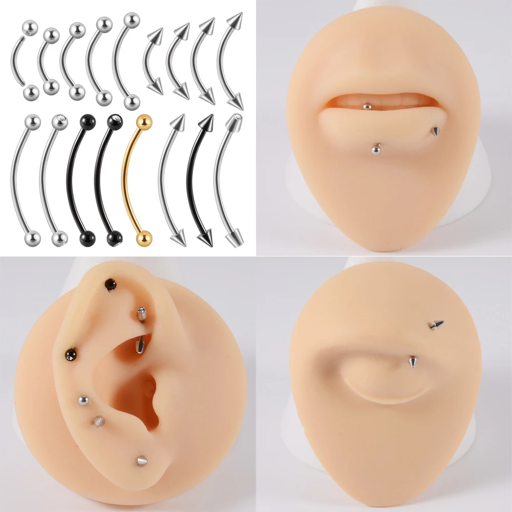 1PC Surgical Steel Eyebrow Banana Piercing Ring Gem Curved Barbell Lip Ring Daith Helix Rook Earring Cartilage Tragus Jewelry