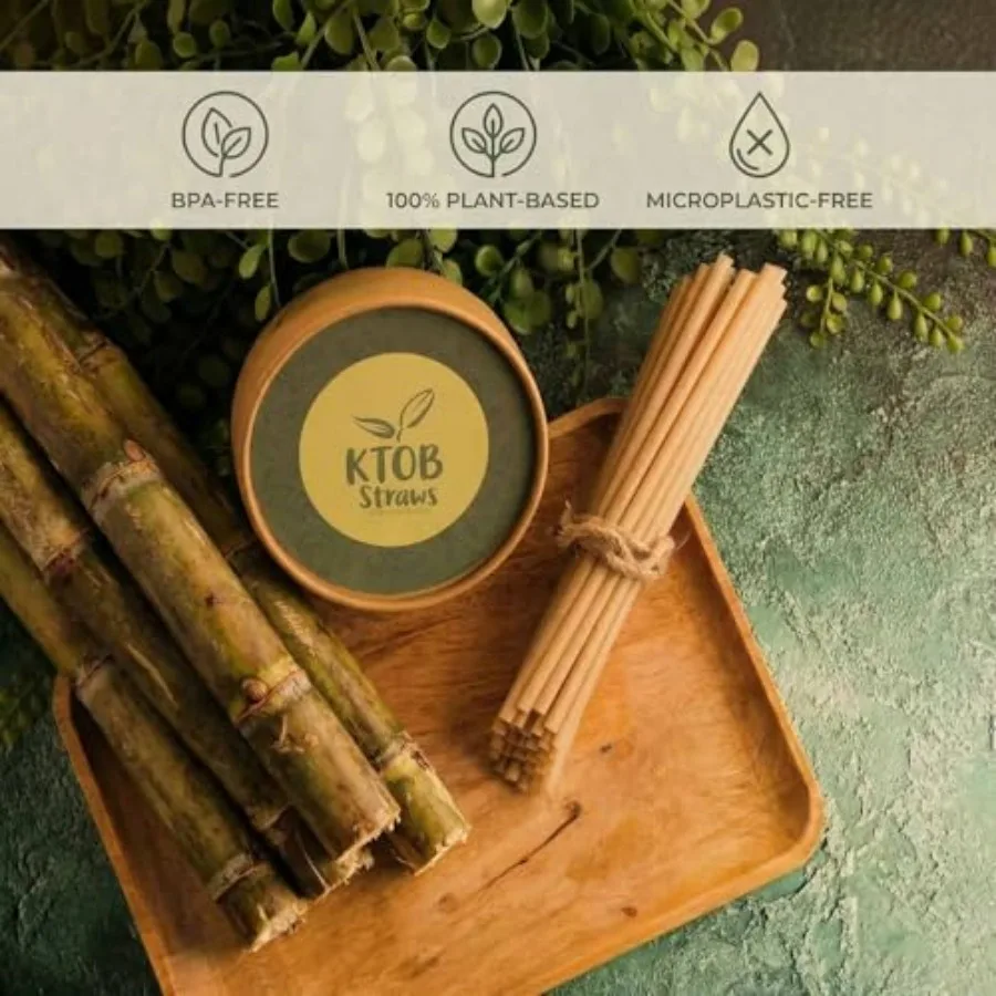 200 Count Compostable Sugarcane Straws - 100% Plant-Based, Disposable Drinking Straws for Hot and Cold Beverages