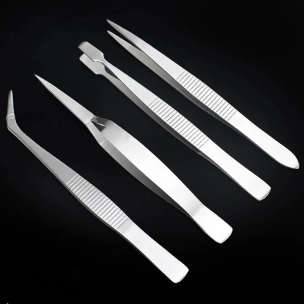 4 stücke Edelstahl Pinzette Verdickt Präzision Industrielle Pinzette Dressing Gerade Gebogen Clip Reparatur Hand Werkzeug