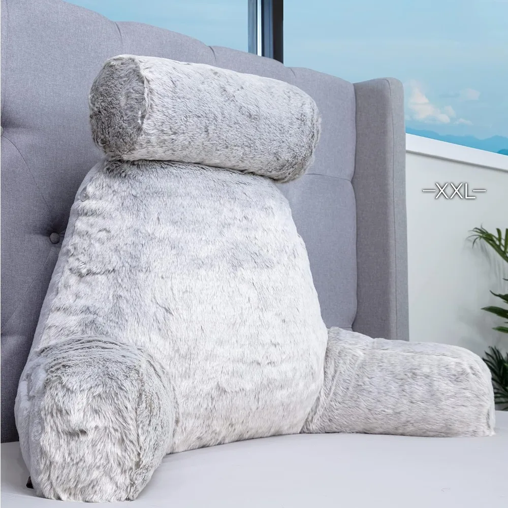 

XXL Rare Arctic Grey Wolf Backrest Pillow, Double Color Reversible Double sided Exquisite Artificial Fur Mattress Pillow, Adjust